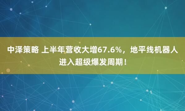 中泽策略 上半年营收大增67.6%，地平线机器人进入超级爆发周期！